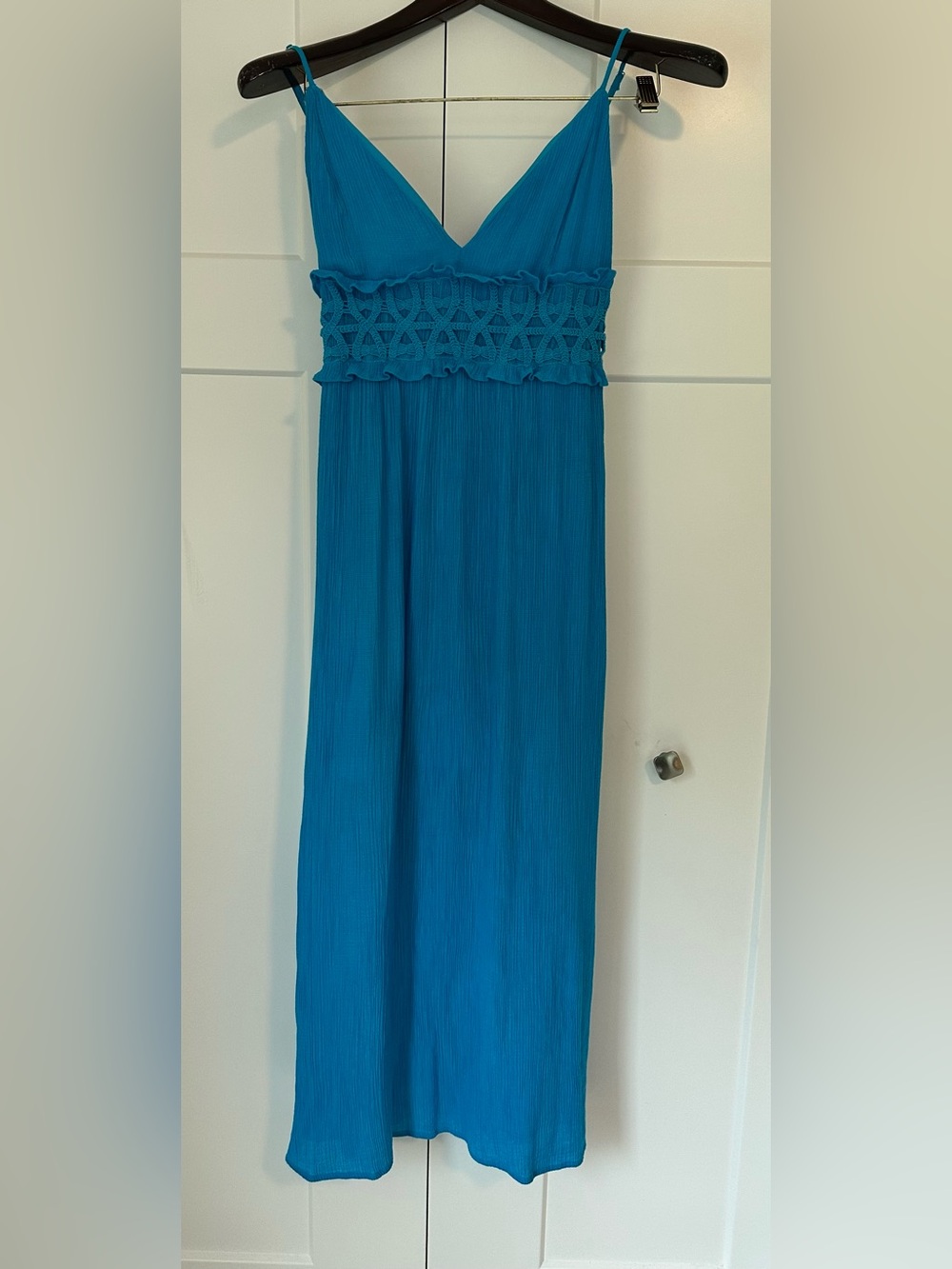 Love Tree Teal Blue Crochet-Waist Maxi Dress